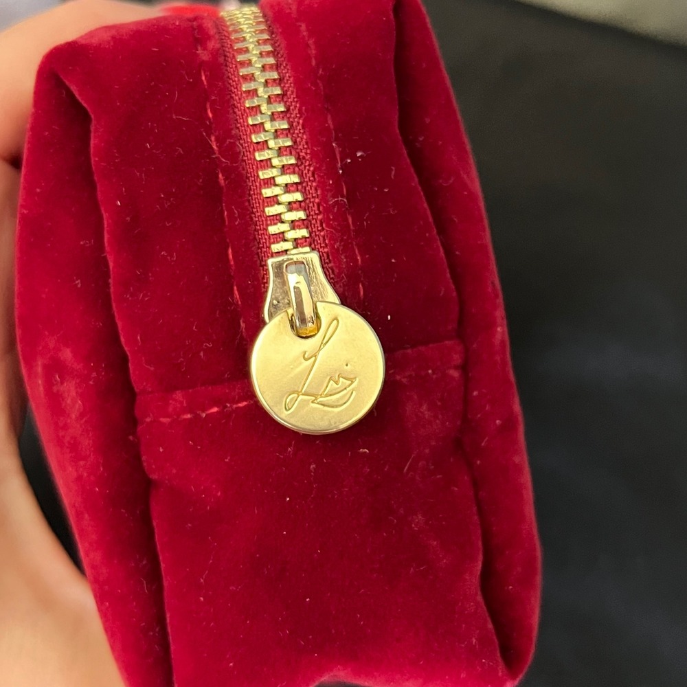 Lisa Eldridge Luxury Velour Cosmetic Bag Red Gold Logo Zipper‎ Pouch - Picture 3 of 8